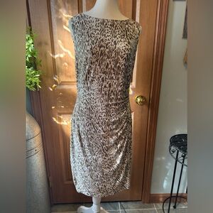JONES NY Women’s Size 10 Leopard-print Sheath Dress Brown/ivory EUC